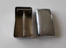 Vintage Gillette Safety Razor w/Stainless Steel Soap Box 3.5" x 2" with Lid