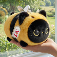 Cute Black Cat Bee Plush Pillow Kawaii Plushies Bee Stuffed Toy Kitten Plushie