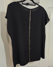 Dorothy Perkins Black Gold Zip Back Top Pocket Crepe Blouse, Size UK 14