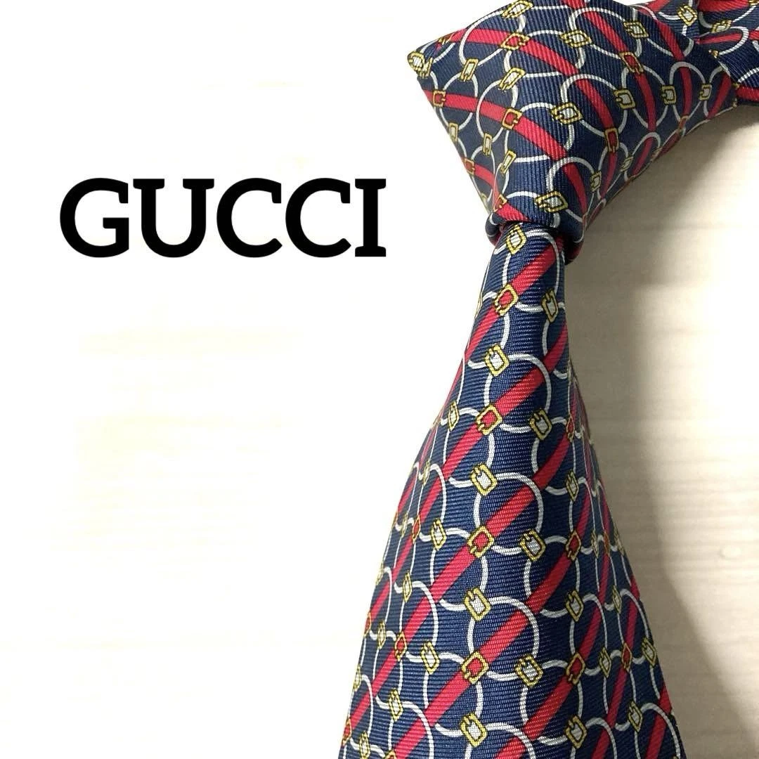 Gucci cravate cravate 100% soie rouge marine motif bague et ceinture 3,5 pouces du Japon
