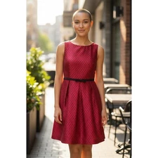 Danny & Nicole Red Black Polka Dot Sleeveless Fit & Flare Dress Size 12 NWT