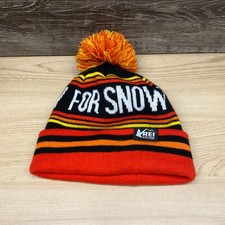 REI Co-op Hat Beanie Cuffed Black Orange Knit Retro Pray For Snow Winter