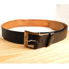 Tex Tan leather Belt Mens 36 Sterling silver buckle engraved "WHJ” Black