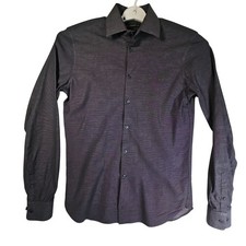 John Varvatos USA Mens Modern Fit Dark Grey Textured Dress Shirt Long Sleeve 15L