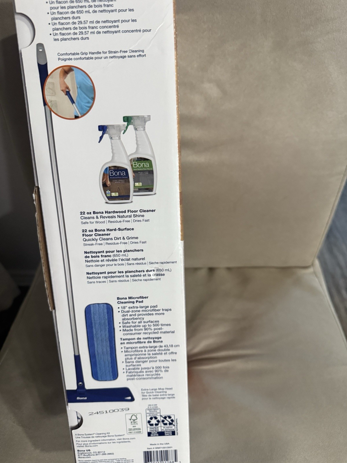 Bona Multi-Surface Floor Care Kit Microfiber Mop & Cleaners, Residue-Free, Blue