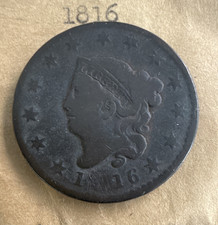 1816 Coronet Head (Matron Head) Large Cent 1C BN Philadelphia Copper KM#45