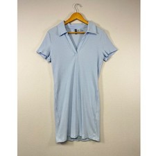 Coquette H&M Divided Polo Mini Dress Women XL Baby Blue Ribbed Knit Short Sleeve