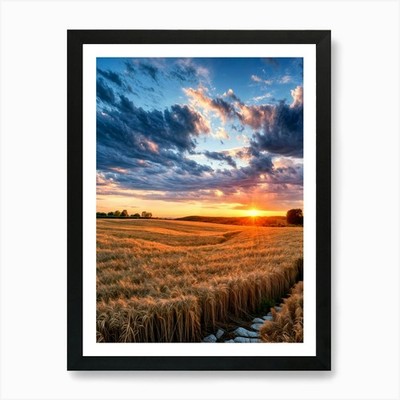 Sonnenuntergang über einem Weizenfeld Kunstdruck gerahmt Wandbild Poster Leinwanddruck Bild