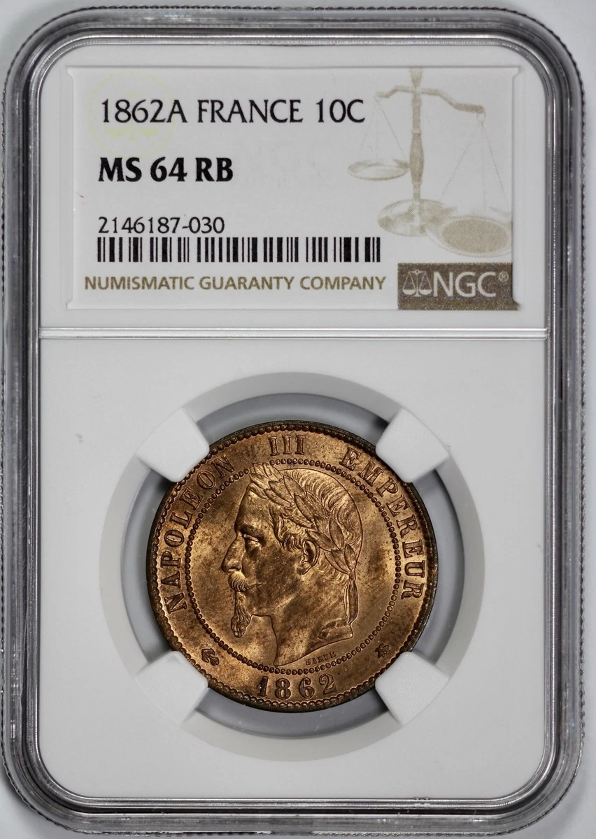 1840 Essai France Décime ブロンズ MS 64 BN 25+ 1862 Year French Coins for sale | Updated Oct 2026