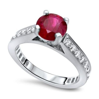 2.50 Ct Round Cut Natural Ruby & Diamond Engagement Ring Women White Gold Finish