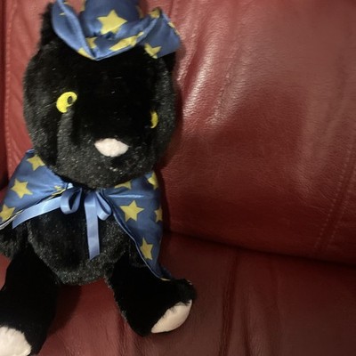 Tesco schwarze Katze Kätzchen Zauberer Hut & Cape Sternenmuster weiches Plüschtier 11 Zoll Def