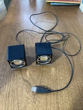 onn Mini Speakers V300-BLACK Set Of Two Black And Silver UNTESTED