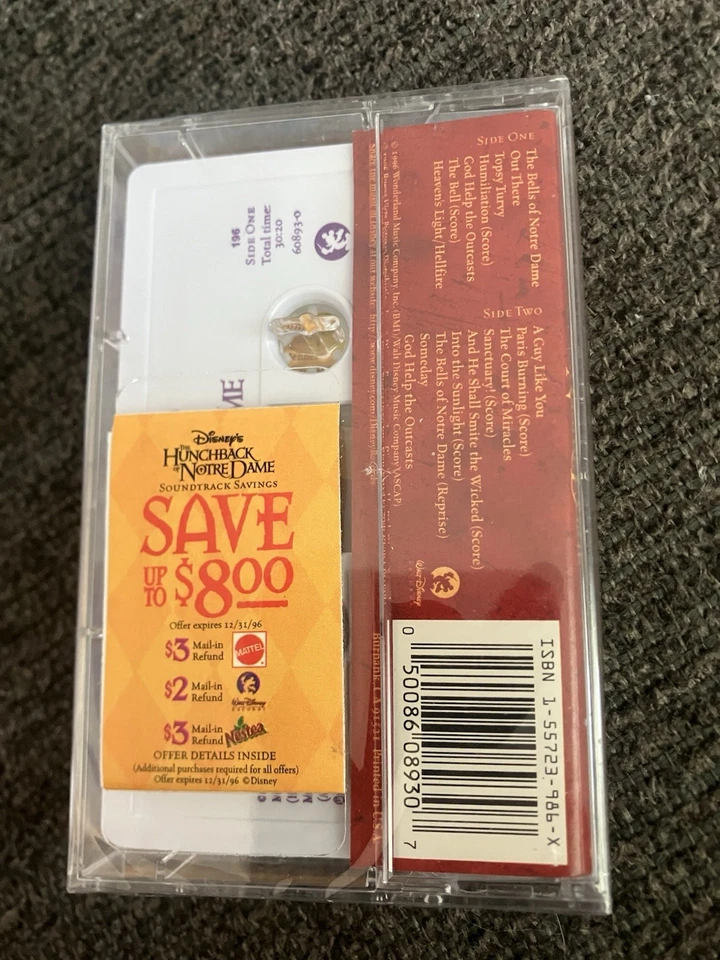 The Hunchback of Notre Dame 1996 Cassette Alan Menken Walt Disney SEALED NOS - Image 2 of 2