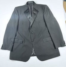 Men’s M&S Black Tuxedo Dinner Suit 46R 2 Button No Vent 42W 31L Flat Front c34