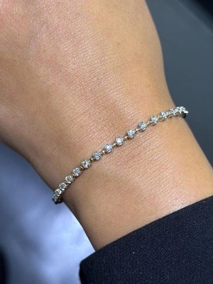 14k Gelb & Weißgold natürliche Diamanten Rundschliff Stapel Tennis Armband 7'' L