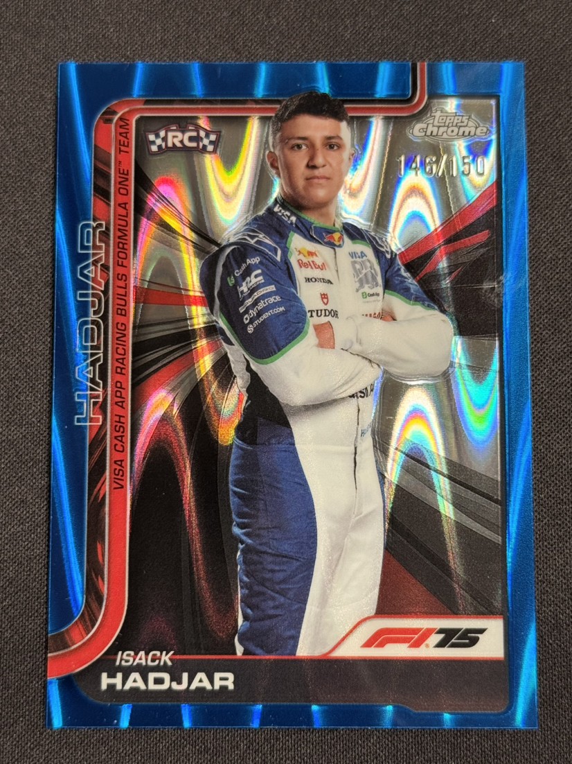 2025 Topps Chrome F1 #12 Isack Hadjar RC Rookie Base Raywave Blue Refractor /150