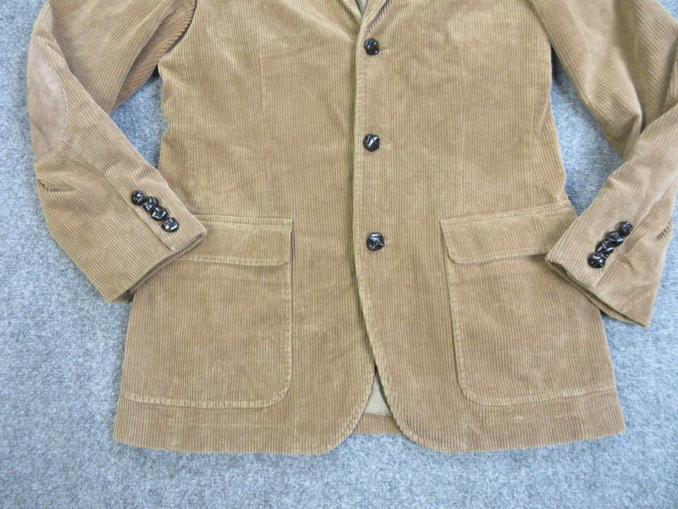 J.Crew Blazer Jacket Mens Small Tan Corduroy Elbow Patch 3 Button Sport Coat - Image 2 of 4