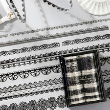 Black Lace Washi Tape Set, 8 Rolls Elegant Vintage PET Decorative Tape Adhesive 