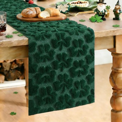 St Patrick s Day Table Runner 13X72Inch,Green Hollow Shamrock Irish Soft Plus...