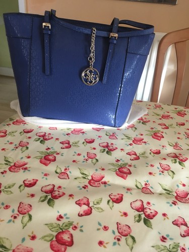 blue guess handbag