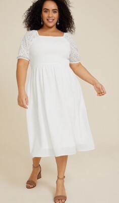 knee length dresses for ladies Shop Plus Size A-line Long Sleeves Elastic Band Chiffon Wedding Guest Dress main image 0