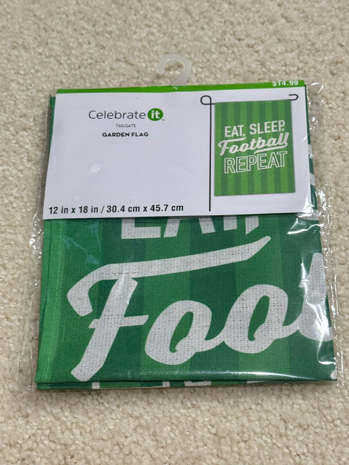 Green Eat, Sleep, Football Repeat Garden Flag 12 in x 18 in
