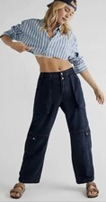 26 Free People Marx Slouchy Cargo Tab Button Black Denim Jeans