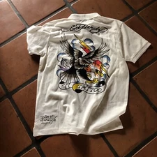 Ed Hardy by Christian Audigier T Shirt Size L Whit Vintage Outstanding Design 👀
