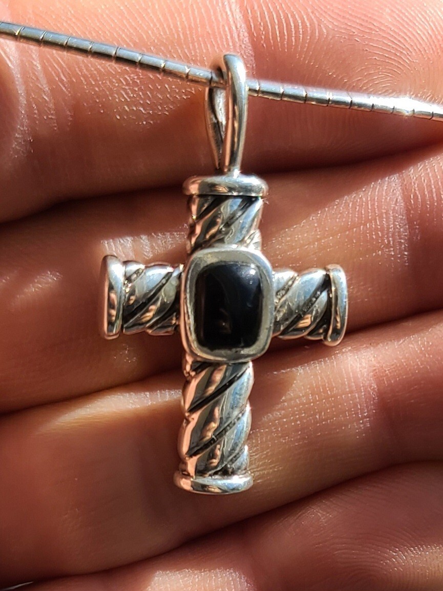 Sterling 925 Solid Silver Black Onyx Cabochon Cro… - image 16