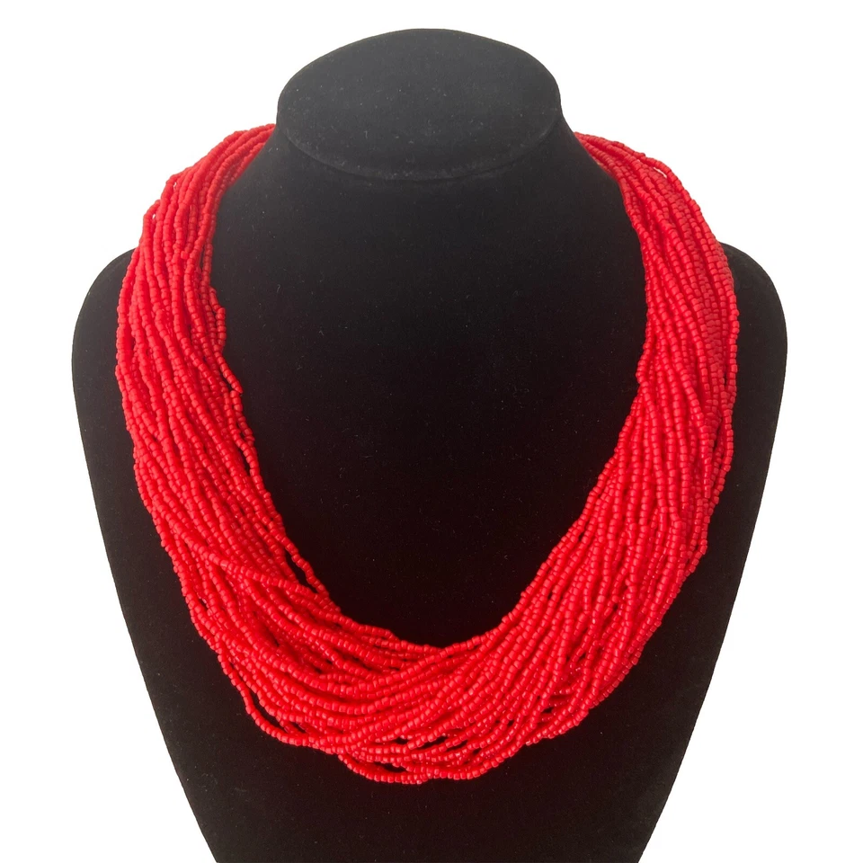 Damenkette Statement Perlenkette Modeschmuck Halskette Rot Collier Blogger - Bild 3 von 4