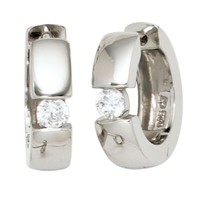 Creolen Creole Ohrringe, 16.5Mm, Zirkonia, 925 Silber, Klappmechanik, Damen