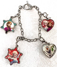 Girls Disney Movie Frozen Changeable Silver Tone Charms with Bracelet
