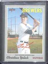 2019 Topps Heritage Real One Red Autograph #ROA-CYE Christian Yelich No 58 of 70