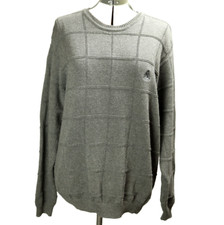 Izod 100 Cotton Knit Check Pullover Sweater Crew Neck Long Sleeve Gray L