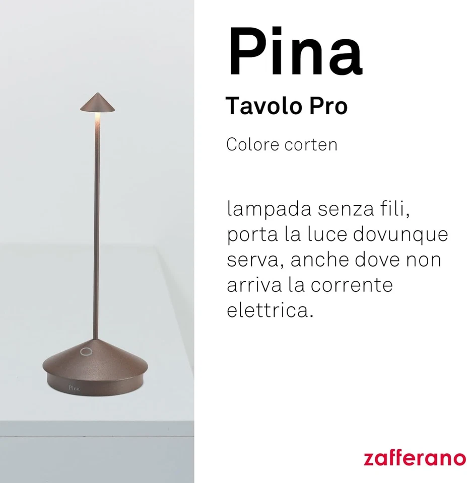 , Lampada Pina, Lampada Da Tavolo Ricaricabile E Senza Fili Con Controllo Touch, - Immagine 3 di 4