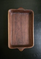 Vtg.  Collectible handmade Wooden Trencher Pan or Tray Rectangular w/Handles