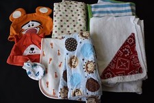Lot of Baby Boys Hats Blankets and Burp Clothes