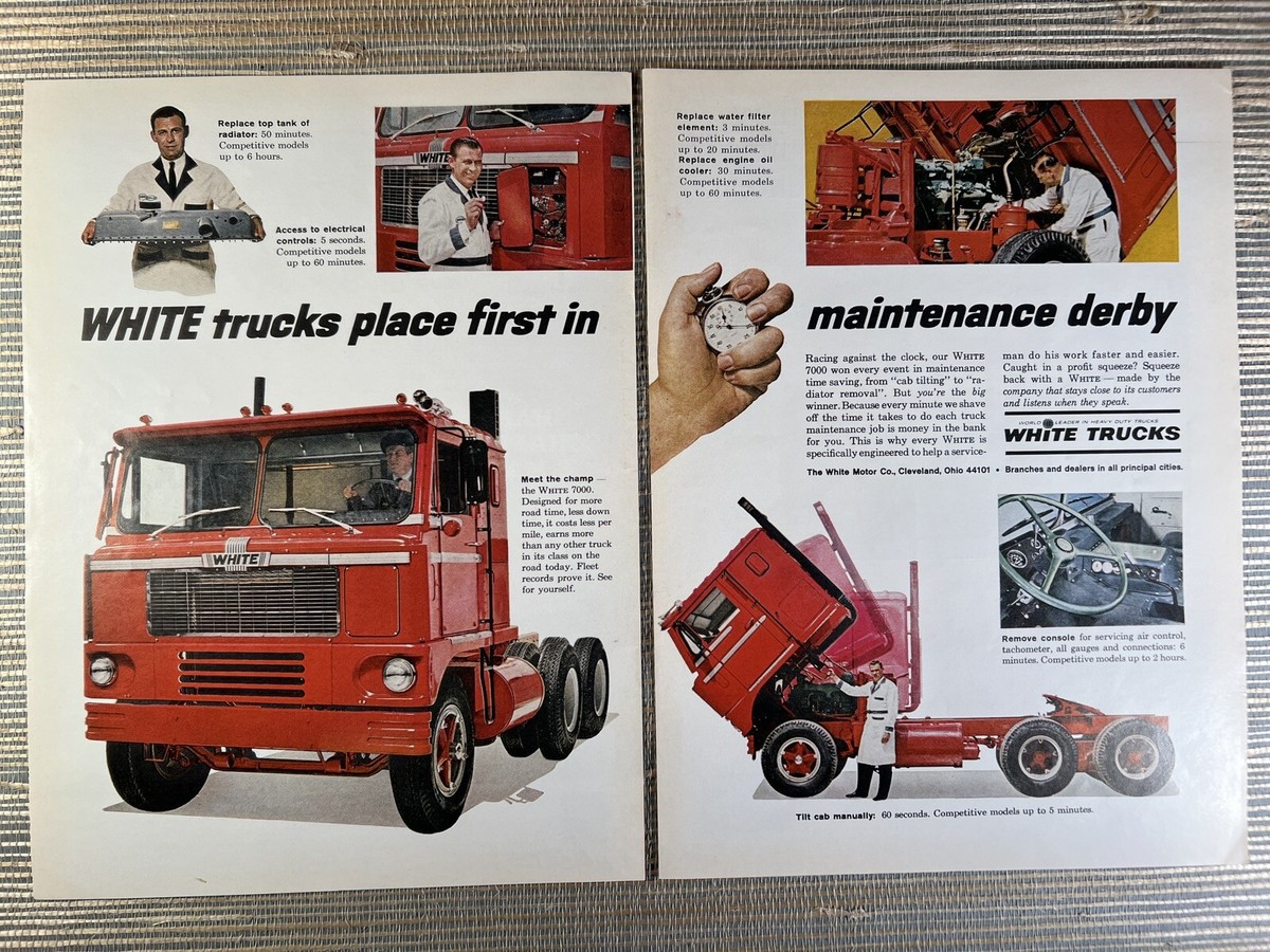 White 7000 Heavy Duty Trucks Motor Company 2-page 1964 Vintage 