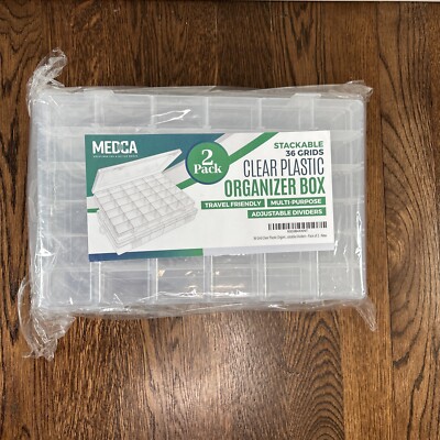 2 Pack 36 Grids Clear Stackable Plastic Organizer Storage Box Container
