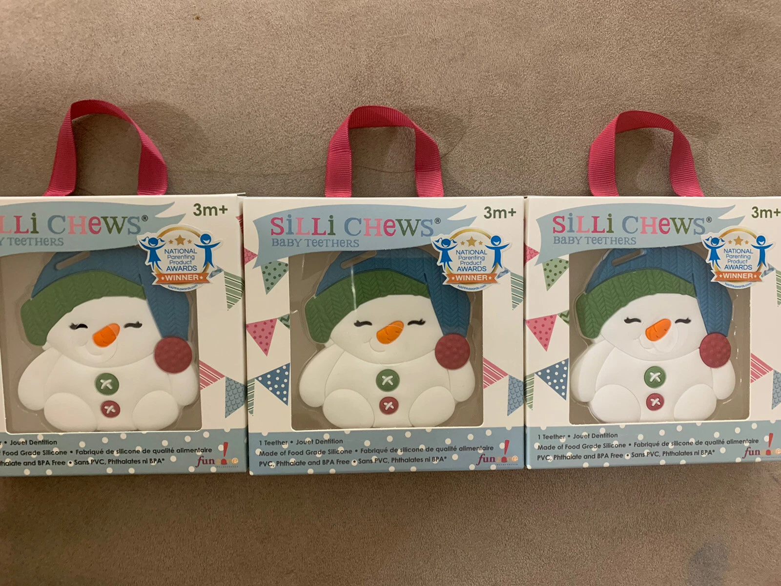 SILLI Chews Baby Teething Toys for Pain Relief BPA Free Silicone - 3 Pack - 3M+
