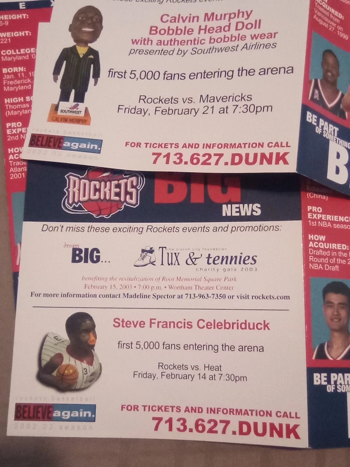 NBA HOUSTON ROCKETS BLASTOFF gameday program LOT(10)YAO MING, 2002-2003 - Image 3 of 4