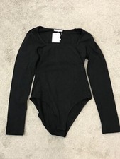 Mangopop Sqaure Neck Bodysuit Women s Size Medium Black Long Sleeve Basic Staple