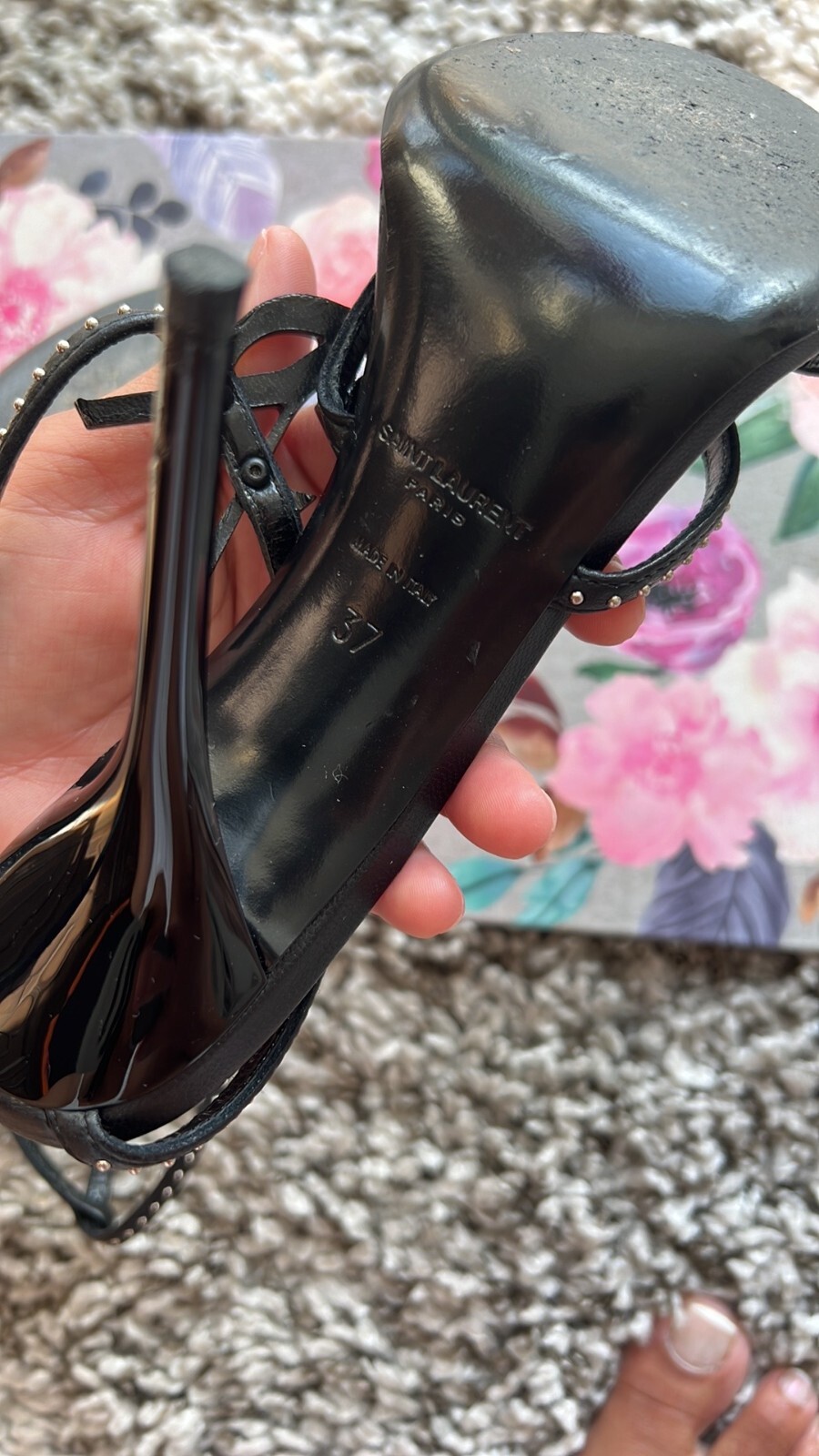 YSL SAINT LAURENT CASSANDRA 95 mm nero borchie tacco a stiletto 37