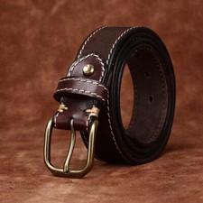 Hommes Ceinture Cuir 3.3cm Large Ouest Vintage Broche Boucle pour Pantalon Jean
