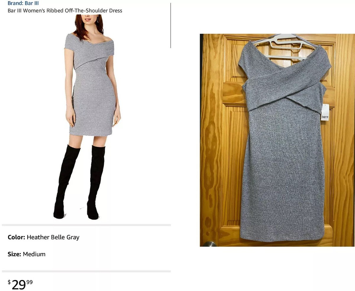 NWT Bar III Ribbed Off-The-Shoulder Dress Gray Knit Sheath Sexy Body Con  Size M | eBay