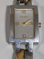DKNY Silver Tone Dial Rectangle Case Link Bracelet Band Watch 6 Inch