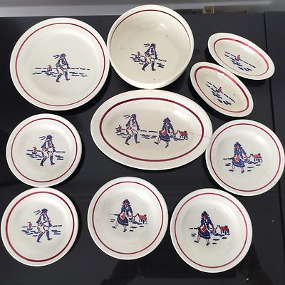 Lot De 9 Assiettes Dinette Anciennes Creil & Montereau - Breton, Creuses Et Plates