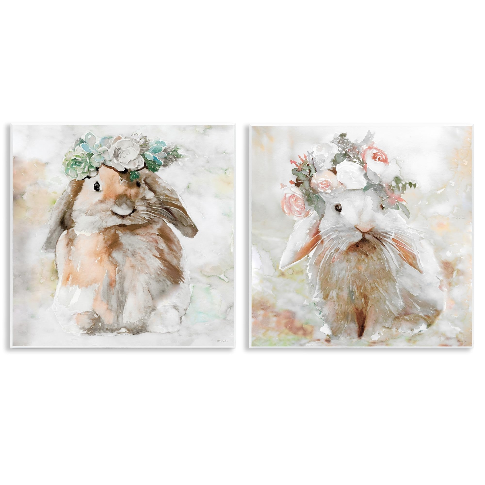Soft Spring Floral Bunnies 2 pc Wall Plaque Art Set Design by Steller Design ...