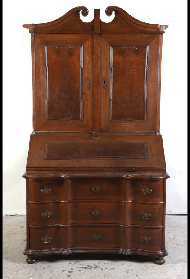 antique baroque fench 2pc desk cupboard serpentine country 1700s - Image 2 of 4