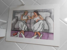 FRIENDS ON A SOFA ARTWORK/WATERCOLOR WIITH MATTE 20 1/2" X 28"